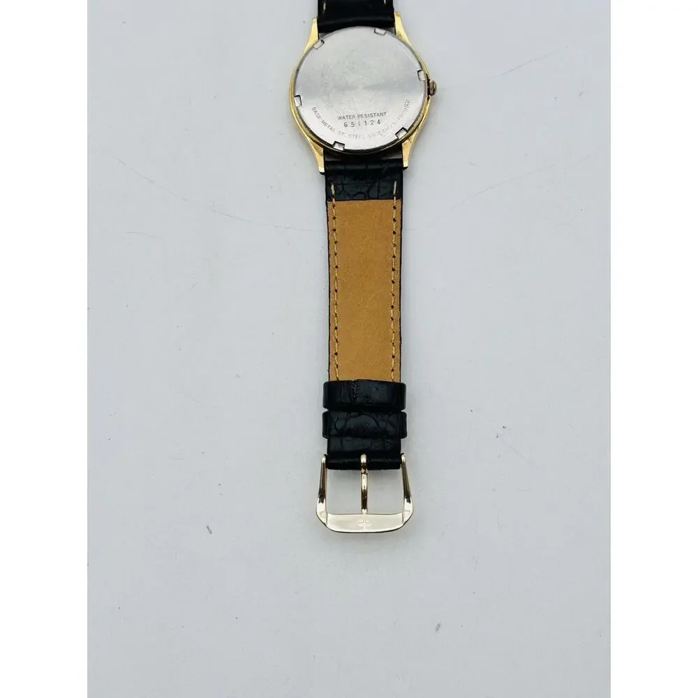 Seiko SQ Watch Men 33mm Gold Dial Gold Tone Daydate Round 5H23-7B09 New Battery